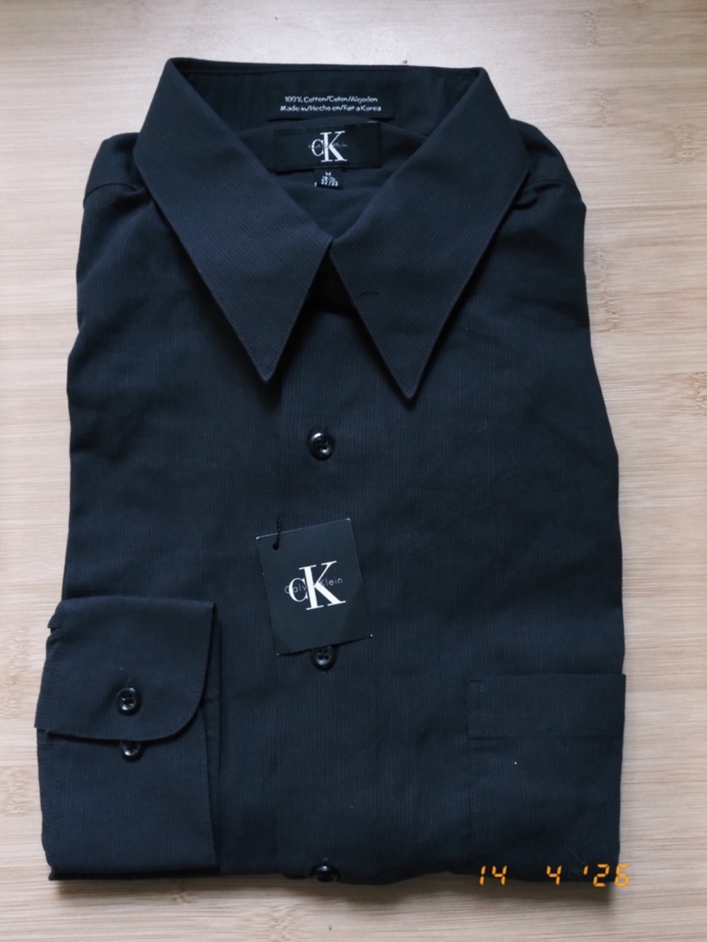 Calvin Klein Men's Black Dress Shirt with Point Collar